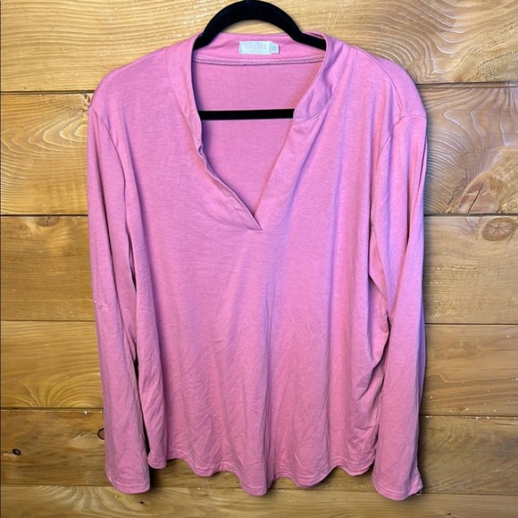 Halife Women's Pink Long Sleeve‎ Top XL V-Neck shirt Casual Feminine - Picture 1 of 7